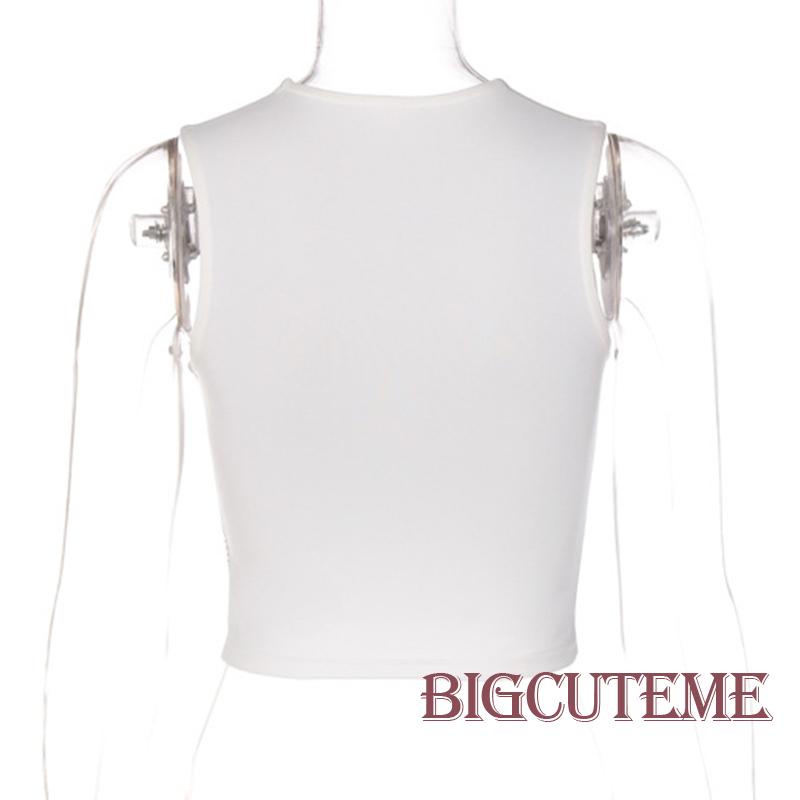 [] Áo Croptop Không Tay Ôm Dáng In Họa Tiết Mùa Hè Cho Nữ