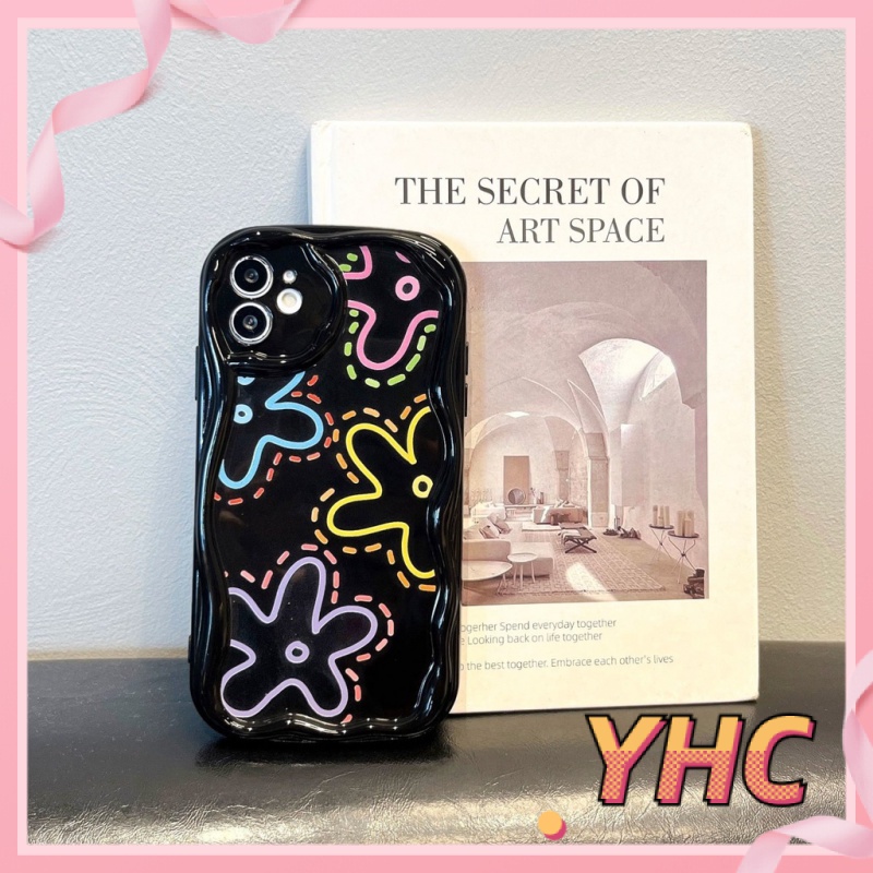 Ốp lưng iPhone Hoa màu, sóng lập thể, vỏ điện thoại chống chấn động màu đen Cho Iphone 6 / 6S / 6splus / se / 7 / 7plus / 8 / 8plus / X / xs / xsmax / 11 / 12 / 13 / 14 / plus / pro / pro max-210