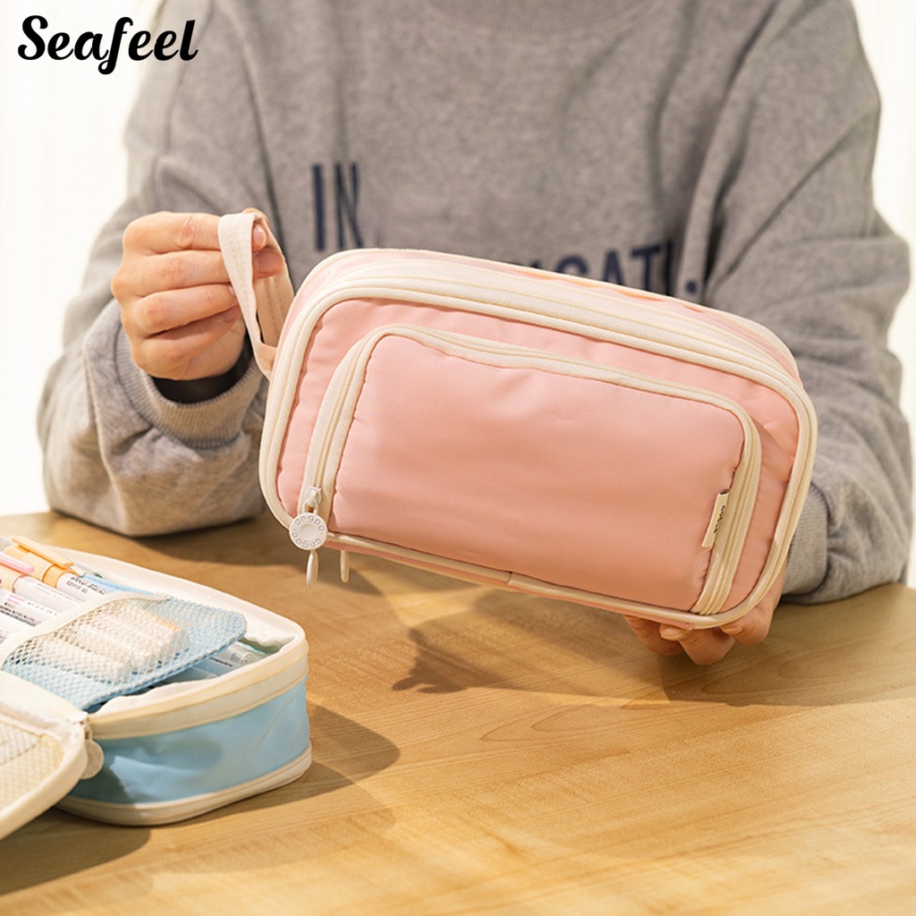 Túi Đựng Bút Bằng Vải Canvas Hai Lớp Có Tay Cầm Đa Năng Dành Cho Văn Phòng