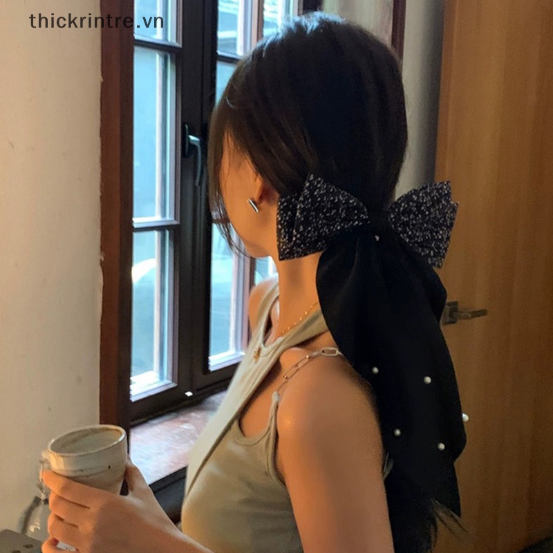 Kẹp Tóc Hình Nơ Đính Ngọc Trai Phong Cách Retro Cho Nữ