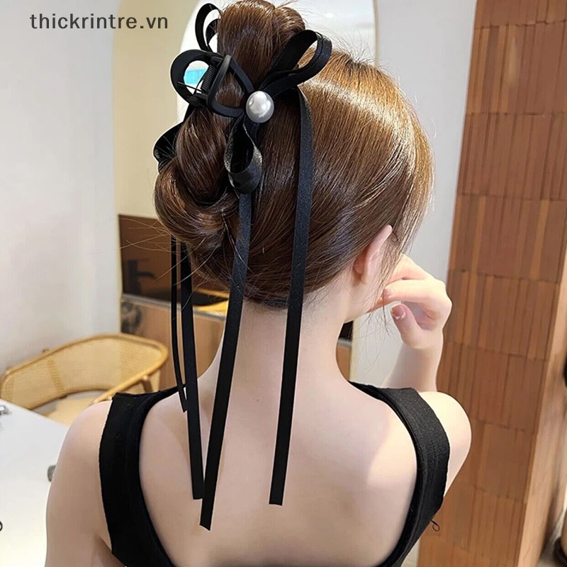 Kẹp Tóc Càng Cua Lớn Hình Nơ Đính Ngọc Trai Phong Cách Hàn Quốc Cho Nữ