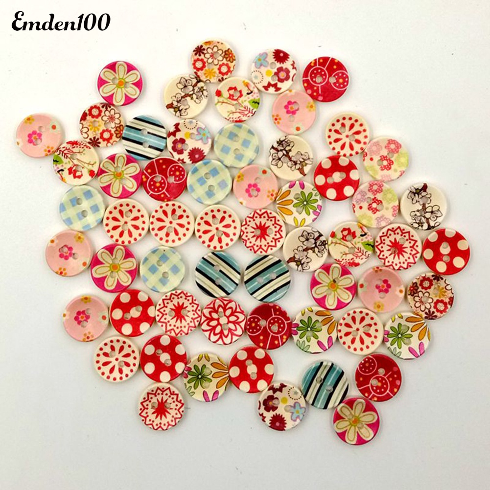 Nút Gỗ 2 Lỗ 15mm Hình Bông Hoa Chấm Bi Dễ Thương