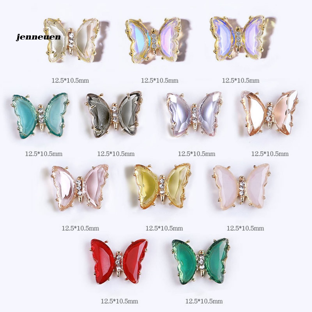 Set 5 Móng Tay Giả Hình Bướm 3D Đính Đá Zircon Sang Trọng Cho Nữ