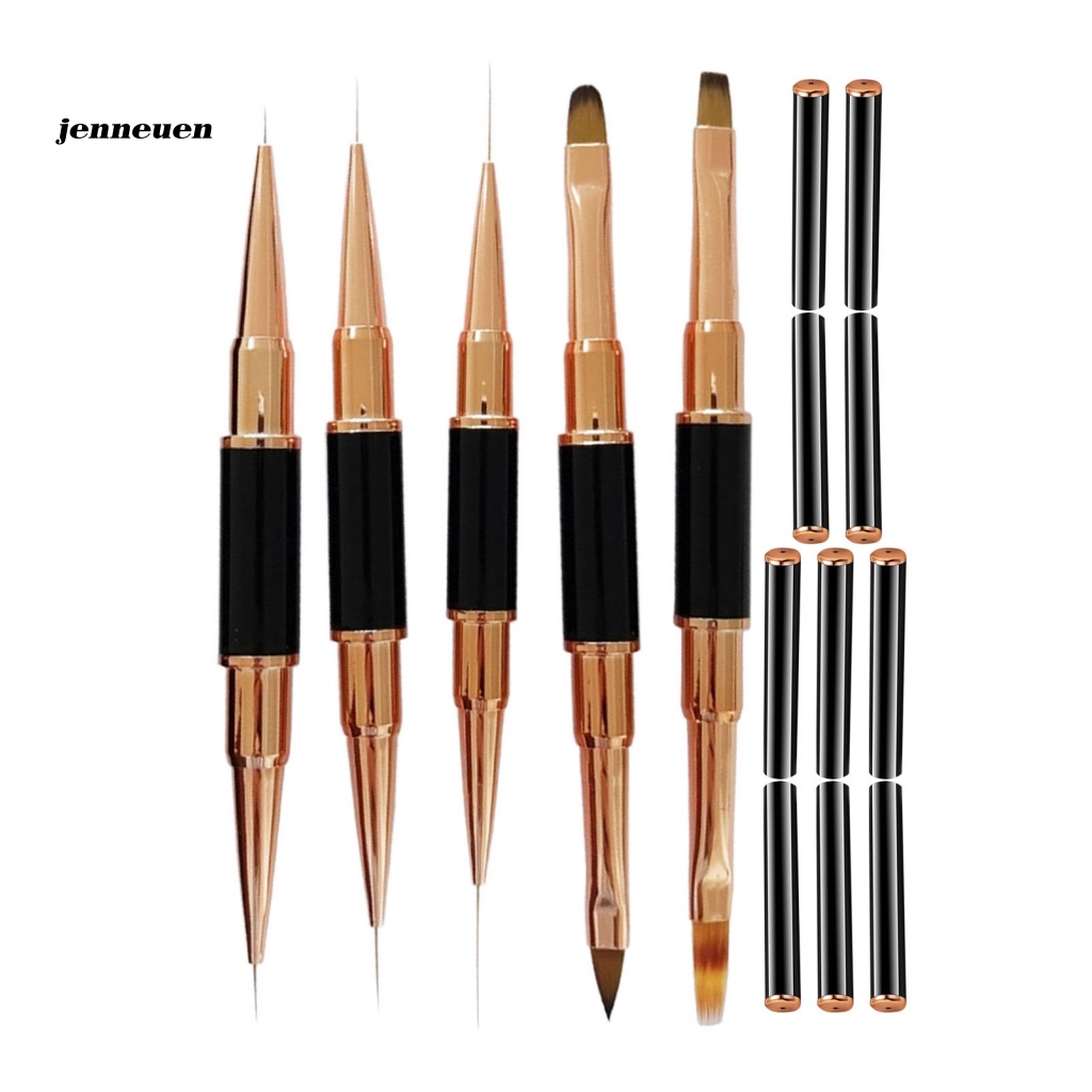 Set 5 Cọ Vẽ Trang Trí Móng Nghệ Thuật Bằng Kim Loại Hai Đầu Màu Vàng Hồng