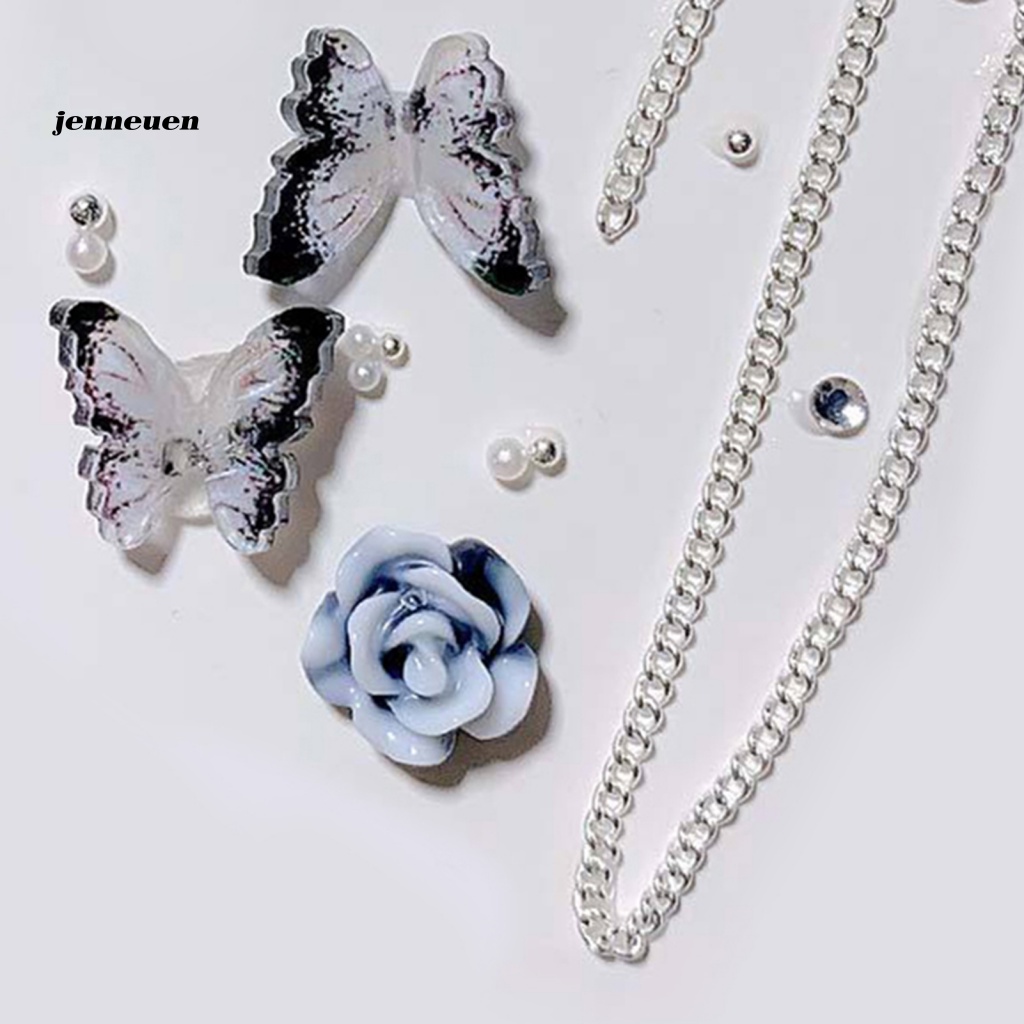 1 Hộp Phụ Kiện Trang Trí Móng Tay Hình Bướm Và Hoa Trà Lấp Lánh Chống Rơi