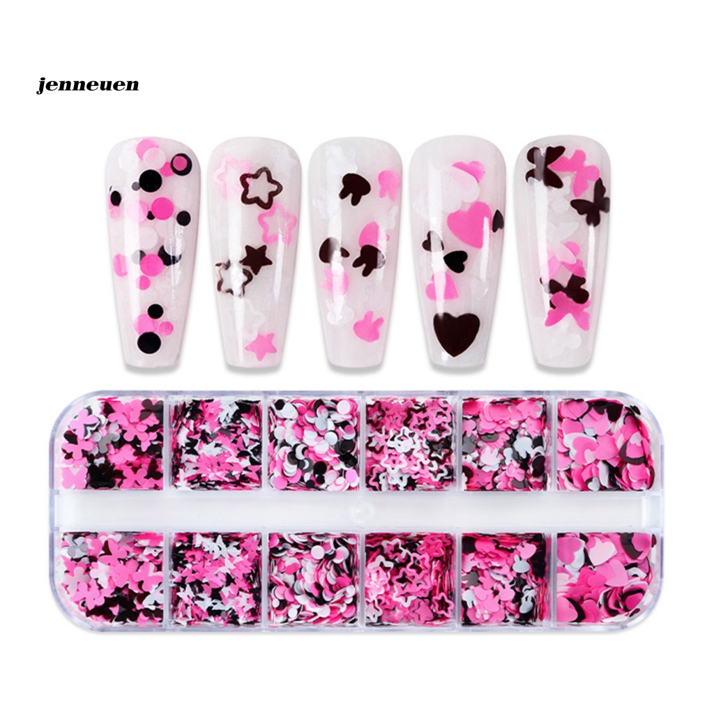 1 Hộp 12 Ngăn Đựng Hạt Kim Sa Lấp Lánh Trang Trí Móng Tay