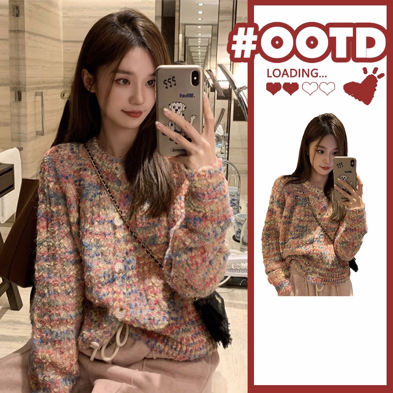 Áo Khoác Cardigan Dệt Kim Mềm Mại Họa Tiết Chấm Bi Nhiều Màu Phong Cách Retro Nhật Bản Thanh Lịch Cho Nữ