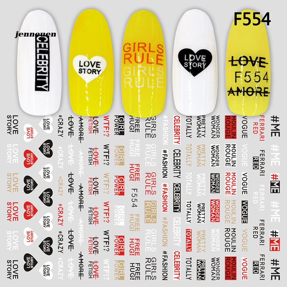 Miếng Dán Móng Tay 3D Siêu Mỏng In Chữ Tiếng Anh / Động Vật / Lá / Trá