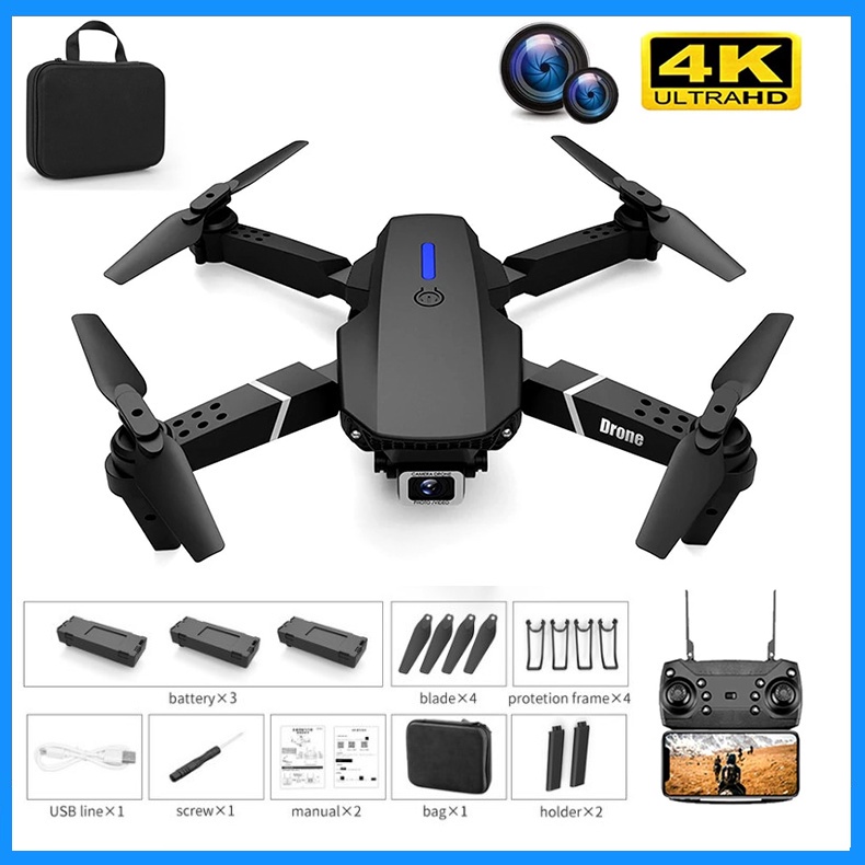 Flycam, Máy Bay Điều Khiển Từ Xa E88 Pro Drone 4K HD Camera Kép Tặng Kèm Pin Dự Phòng Máy Bay