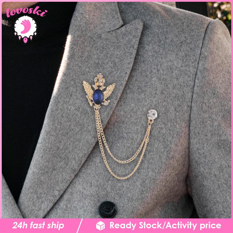 Ghim Cài Áo Hình Vương Miện Đính Đá Phối Dây Xích Tua Rua Trang Trí Đa Ứng Dụng Cho Nam