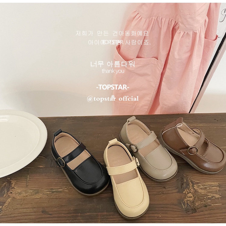 Giày Búp Bê Da Thật Mũi Vuông Phong Cách Hàn Quốc Cho Bé Gái