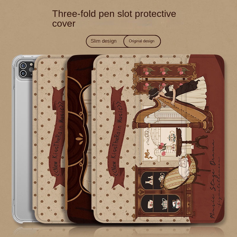 Ốp Máy Tính Bảng Gập Ba Có Khe Đựng Bút Cho iPad Air 4 10.9Gen10 2022 Pro 2021 Pro11 Air5 / 4 / 3 Gen9 / 8 / 7 10.2 Mini 45