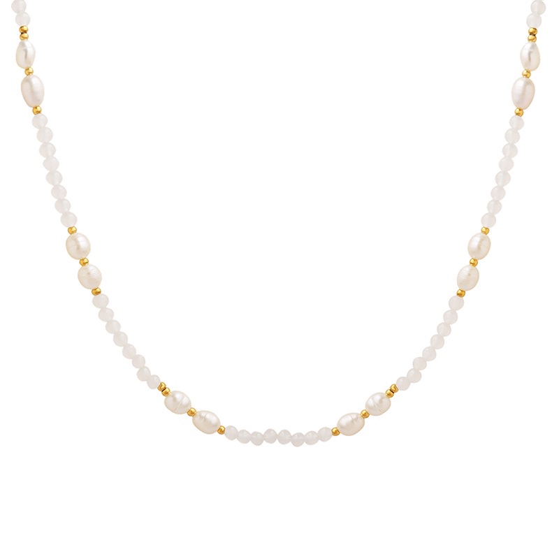 Vòng Cổ Hạt Ngọc Trai Bằng Thép Titan Mạ Vàng Không Phai Phong Cách Pháp Cá Tính Mùa Đông Mới