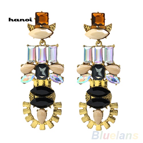 Đôi Khuyên Tai Dài Đính Đá Phong Cách Retro Thời Trang Cho Nữ