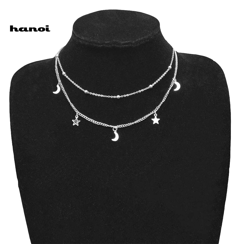 Vòng Cổ Choker Hai Tầng Hình Mặt Trăng Ngôi Sao Thời Trang Dành Cho Nữ