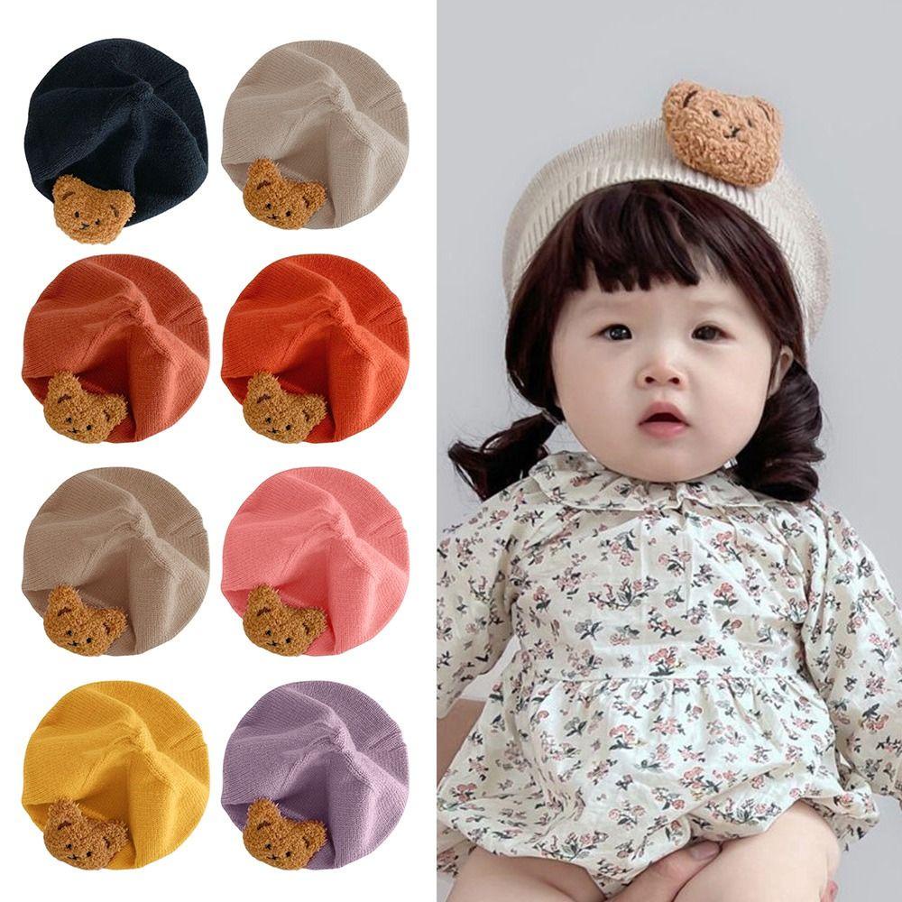 Mũ Nồi Dệt Kim Hình Gấu Hoạt Hình Nhiều Màu Phong Cách Vintage Dành Cho Bé Gái