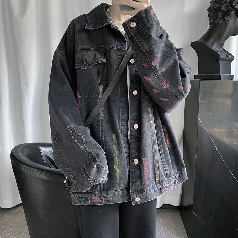 IMaodou Áo Khoác Denim Dáng Rộng Phong Cách Harajuku Đường Phố Hàn Quốc Thời Trang Mùa Thu Cho Nam