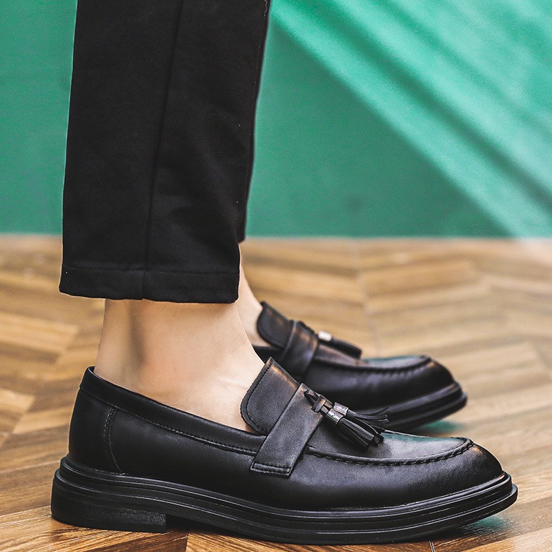 Giày Lười Nam Băng Chuông Da Bò Thật Nguyên Tấm Cao Cấp