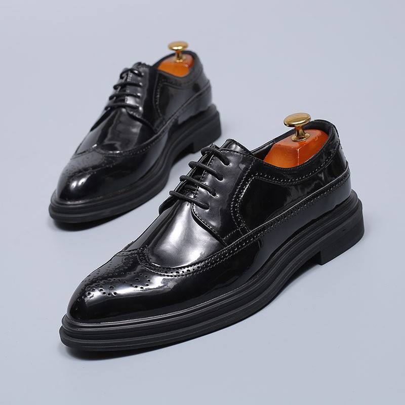 Giày Tây Oxford Nam Da Bò Nhập Khẩu Phiên Bản Đen Lì Và Đen Bóng