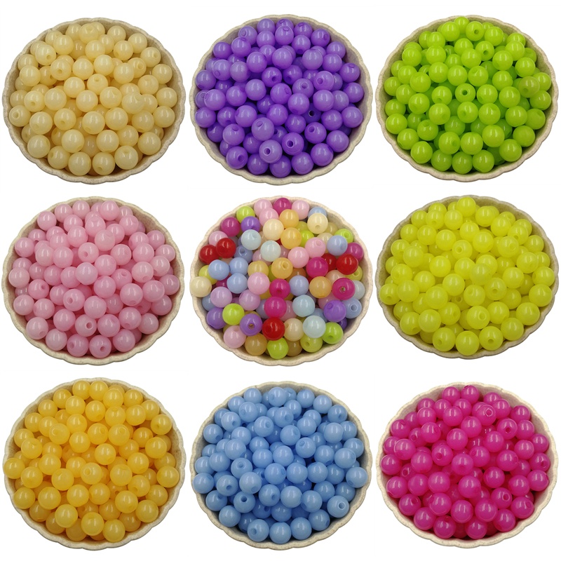 Set 100 Hạt Xỏ Lỗ Tròn 8mm Nhiều Màu Sắc Dùng Để Làm Đồ Trang Sức Thủ Công