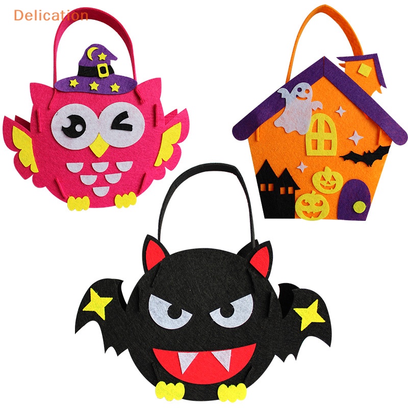 Túi xách tote ELEBUY đựng quà tặng bánh kẹo nhỏ gọn thiết kế bí ngô/ dơi/ cú/ đầu lâu trang trí tiệc lễ hội Halloween