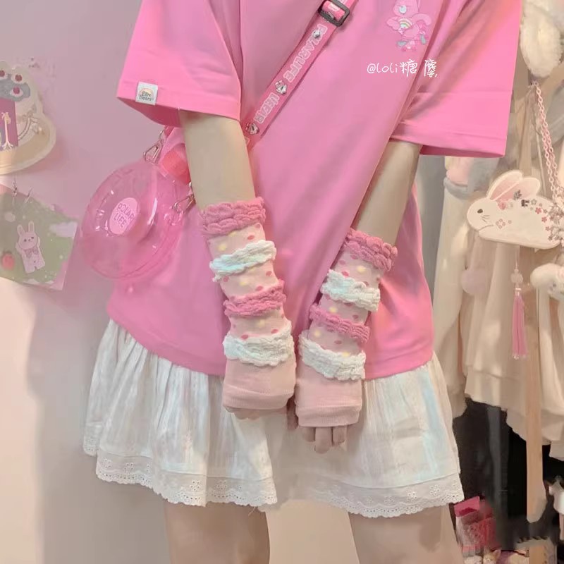 Găng Tay Dệt Kim Y2K Phong Cách Gothic Harajuku Ngọt Ngào Cho Nữ