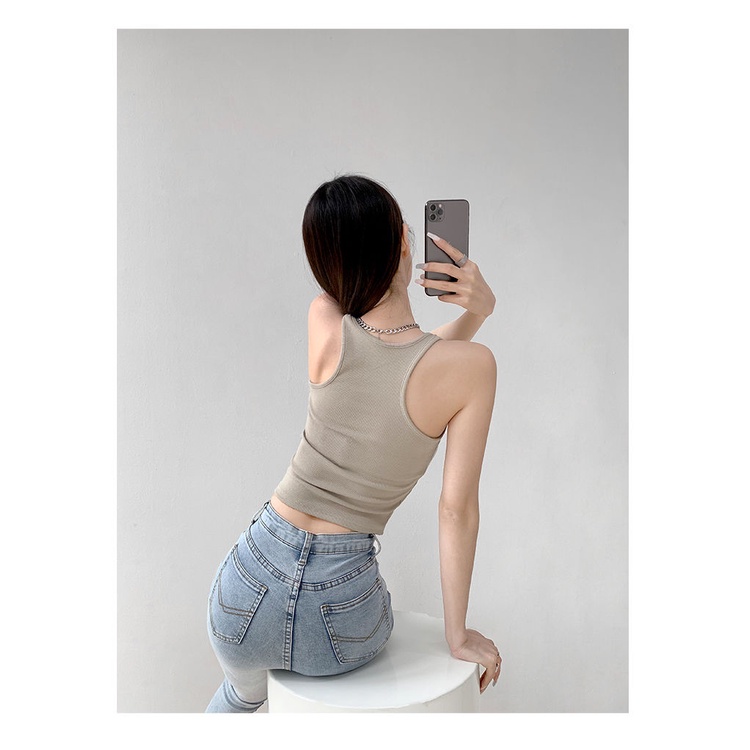 Milyfashion Áo Croptop Sát Nách Ôm Sát Hở Rốn Màu Trơn Có Móc Kim Loại Kiểu Desire Thời Trang Mùa Hè Cho Nữ