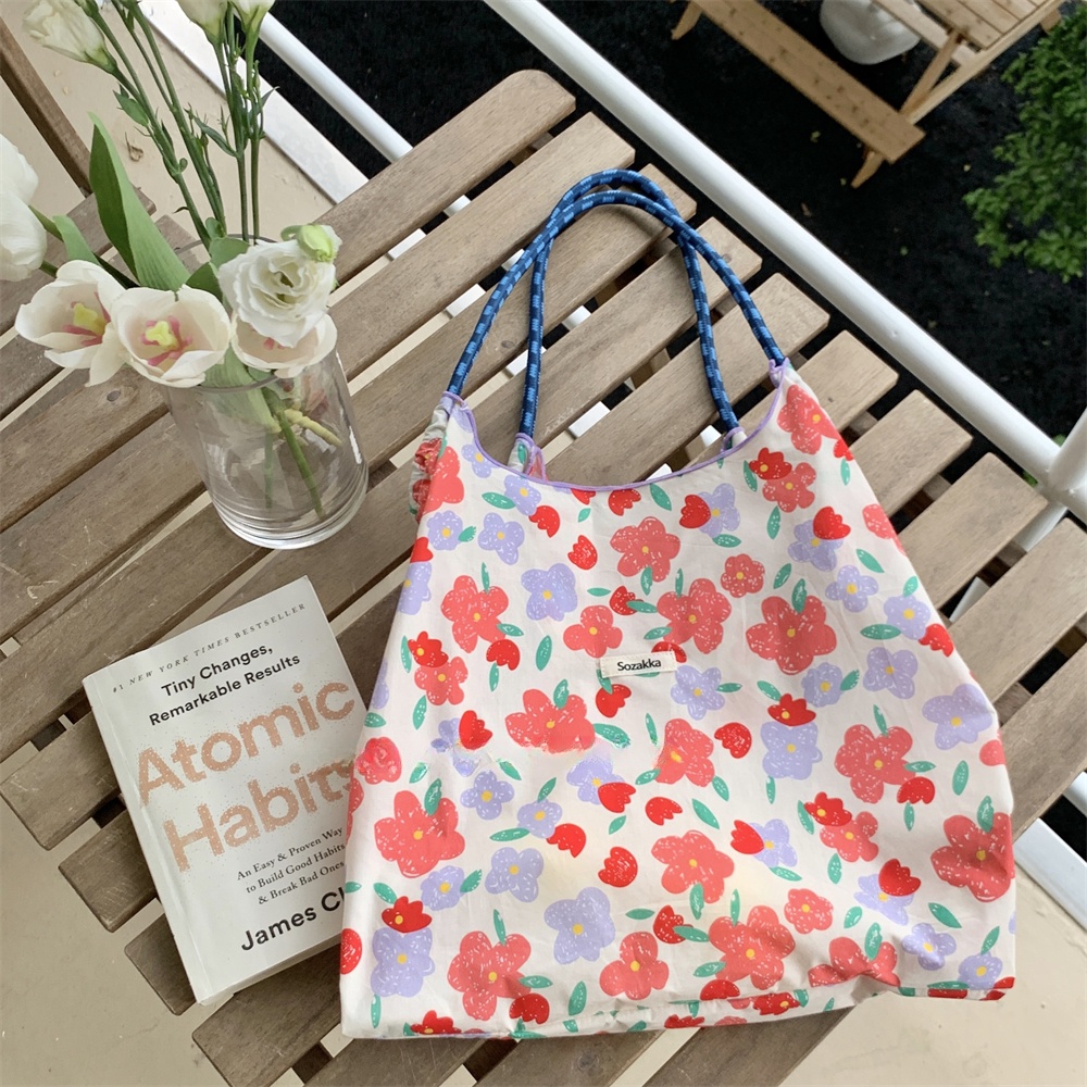 Túi Xách Canvas Dây Rút Cỡ Lớn Họa Tiết Hoa Thời Trang Mùa Hè