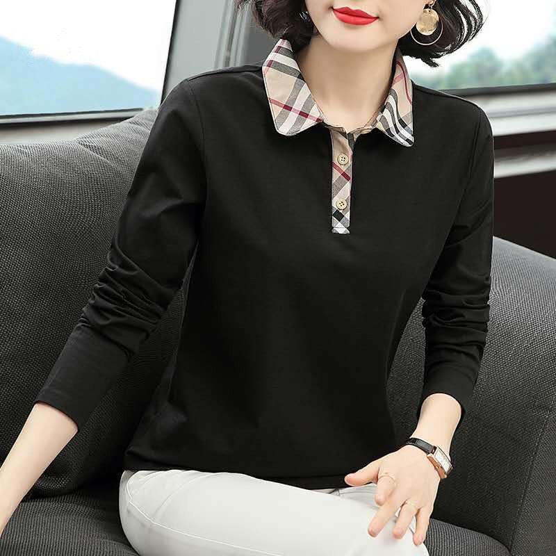 Áo Thun polo Tay Dài / Màu Trơn Dáng Rộng Thời Trang Mùa Thu Cho Nữ