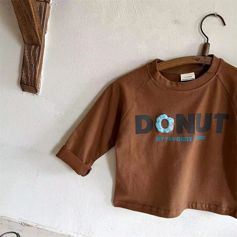 BABEPROUD Áo thun cotton cổ thuyền tay dài in chữ thời trang Hàn Quốc cho trẻ 1-9 tuổi