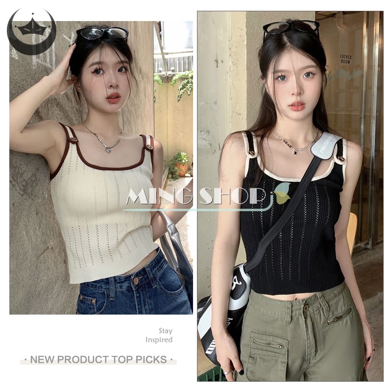 Áo Dệt Kim Sát Nách Màu Sắc Tương Phản Thời Trang Mùa Hè Cho Nữ