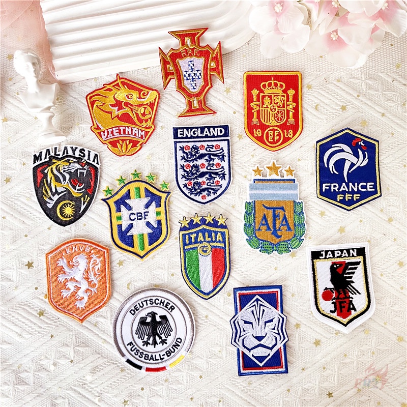 ♚ Miếng Dán Ủi Thêu Hình Đội Bóng Đá Quốc Gia Argentina / Pháp / Anh / Brazil / Ý ♚ 1 Sticker Ủi Thêu Hình Huy Hiệu
