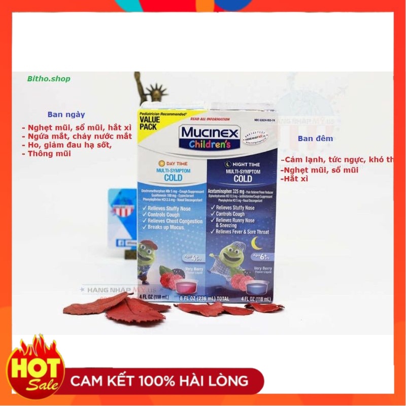 [Hàng chuẩn] [ Date 2/2024] Siro ho trẻ em Mucinex Children's Multi- Symptom Đây &amp; Night Cold 590ml