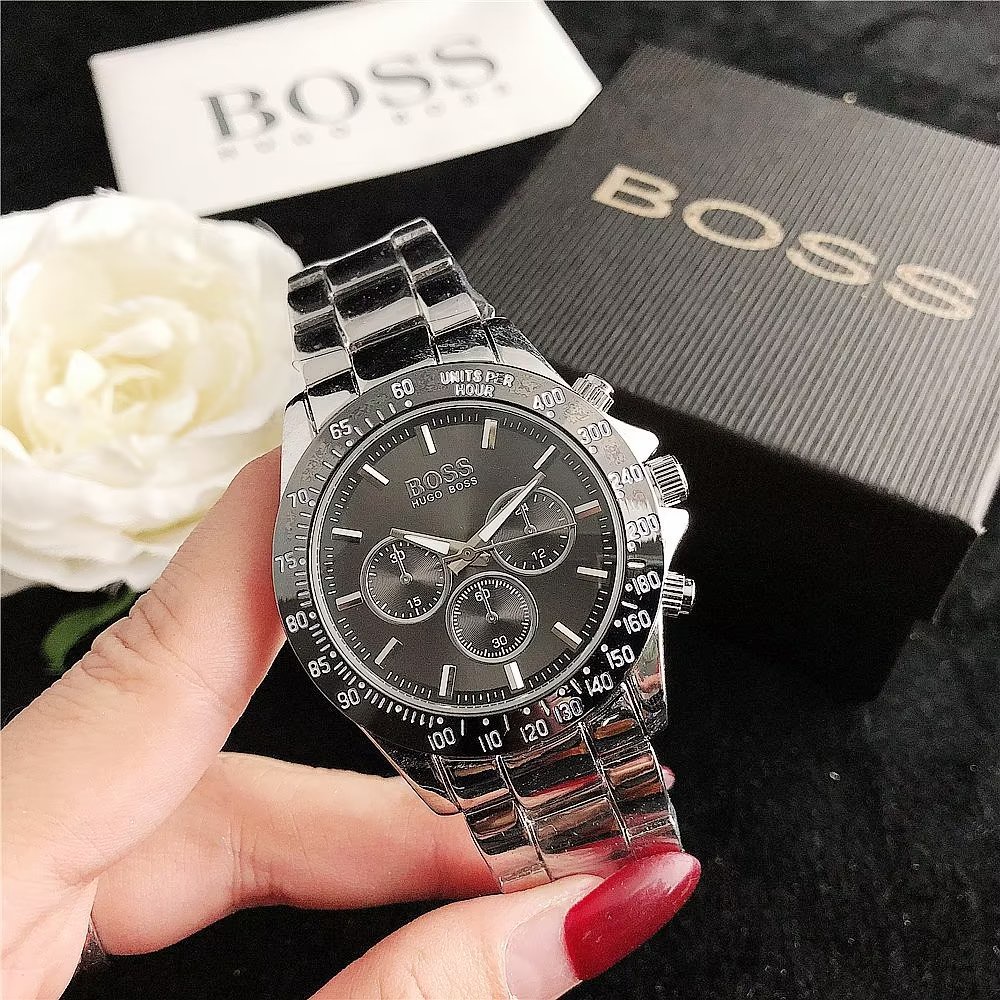 Hugo Boss Đồng Hồ Đeo Tay Mặt Tròn Đính Kim Cương Dây Da Thép Không Gỉ Thời Trang Cho Cặp Đôi
