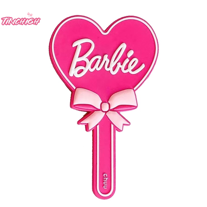 Gương Trang Điểm Cầm Tay Hình Trái Tim In Chữ barbie Màu Hồng Dễ Thương