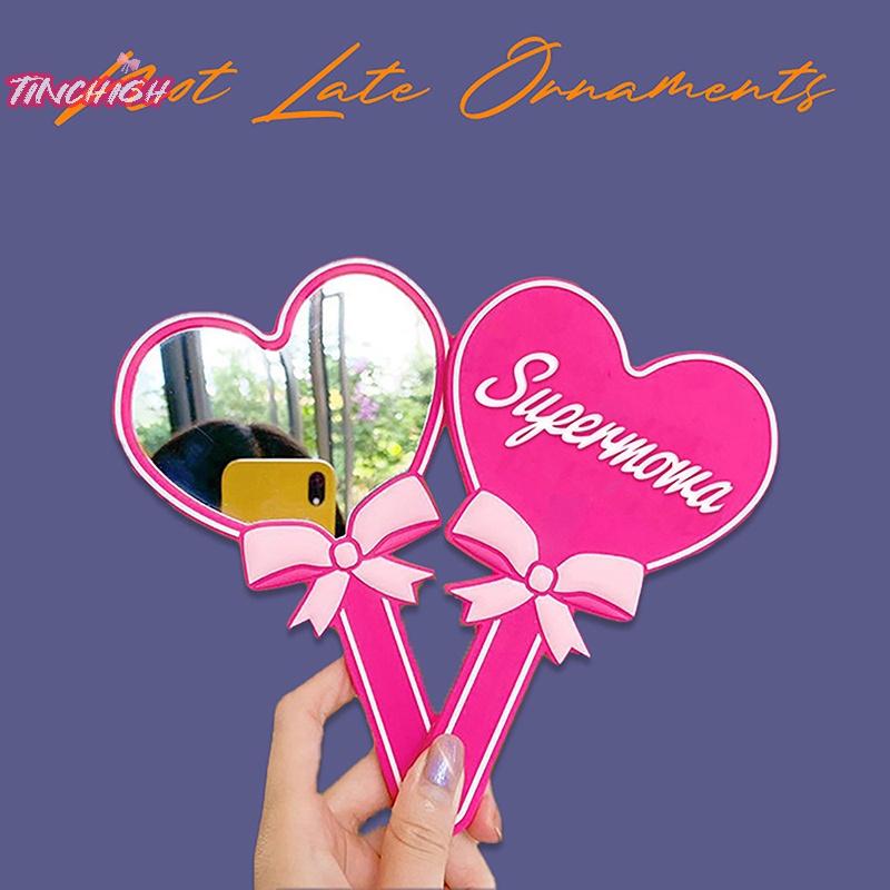 Gương Trang Điểm Cầm Tay Hình Trái Tim In Chữ barbie Màu Hồng Dễ Thương