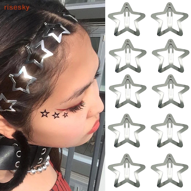 Bộ 10 Kẹp Tóc Kim Loại Hình Ngôi Sao Năm Cánh Chống Trượt Cho Nữ Y2K