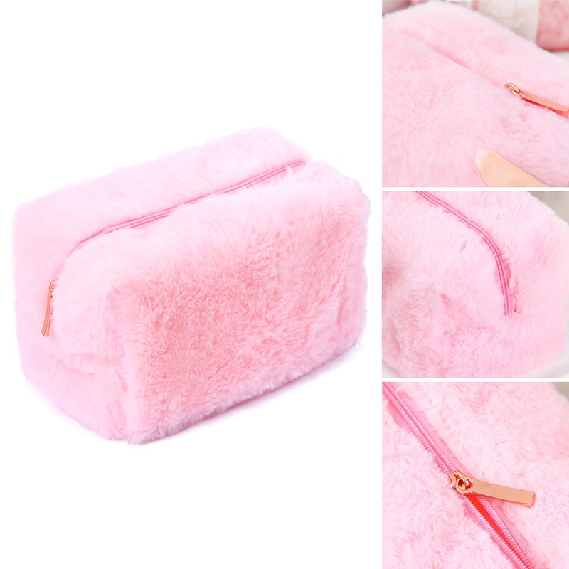 Túi Đựng Bút Màu Macaron Phối Lông Xù Sáng Tạo Dễ Thương