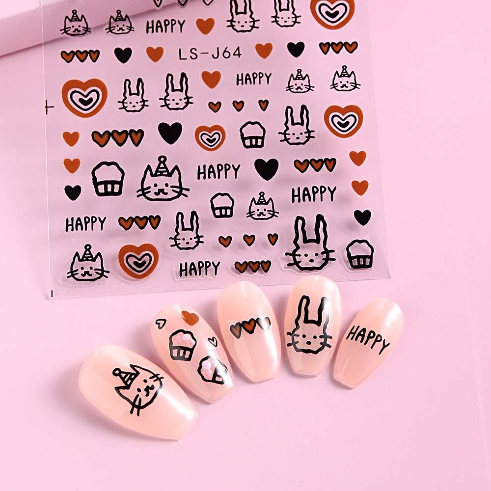 ♕ 1 miếng dán trang trí móng tay hình chú mèo dễ thương sinh nhật hình trái tim Hoạt hình dán mặt sau miếng dán trang trí móng tay Công cụ làm móng cho tiệm nail 2 thiết kế TUYỆT VỜI
