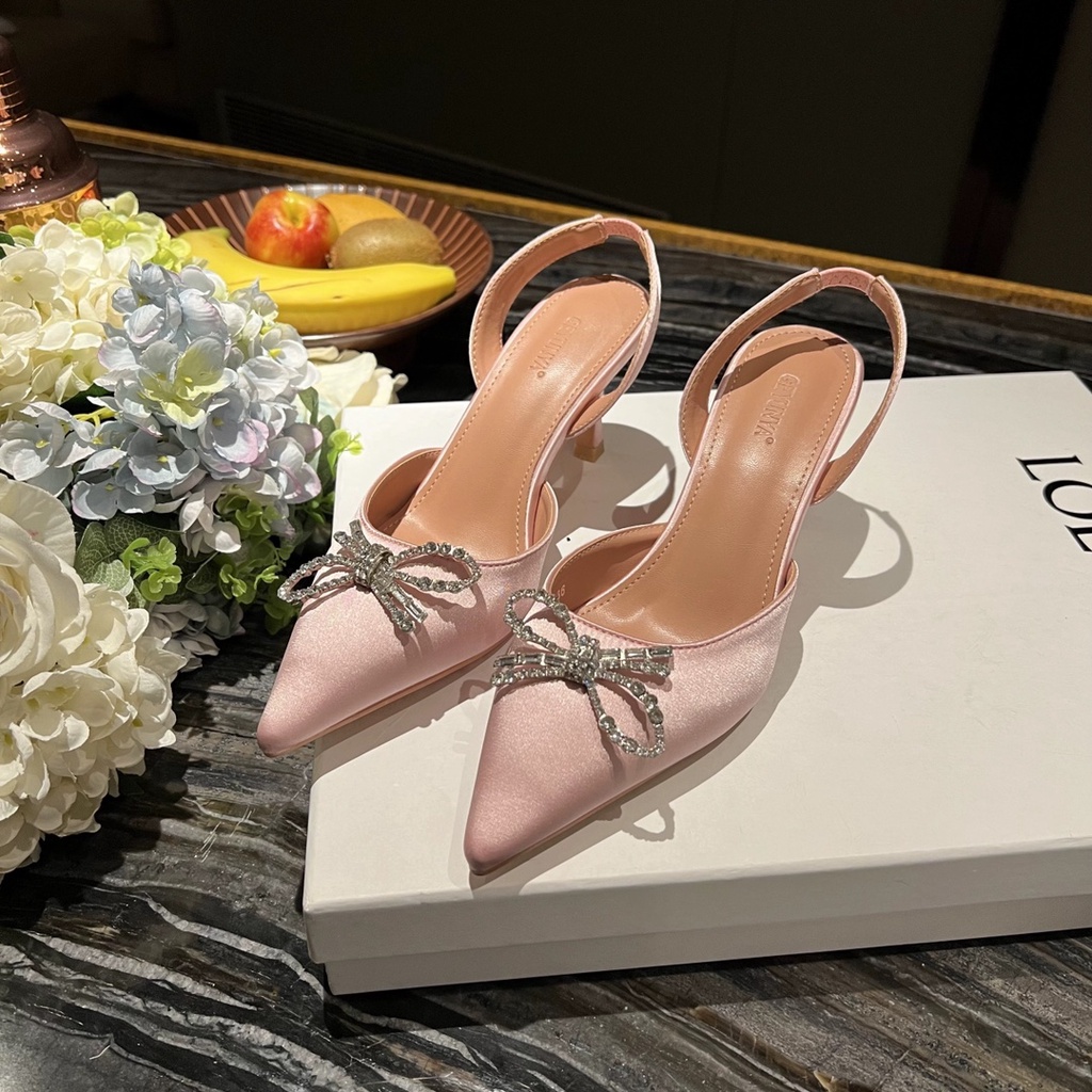 Mach & coach 2023 giày cao gót mới 7cm thời trang nơ lụa trang trí tính khí giày nữ chuyên nghiệp a +