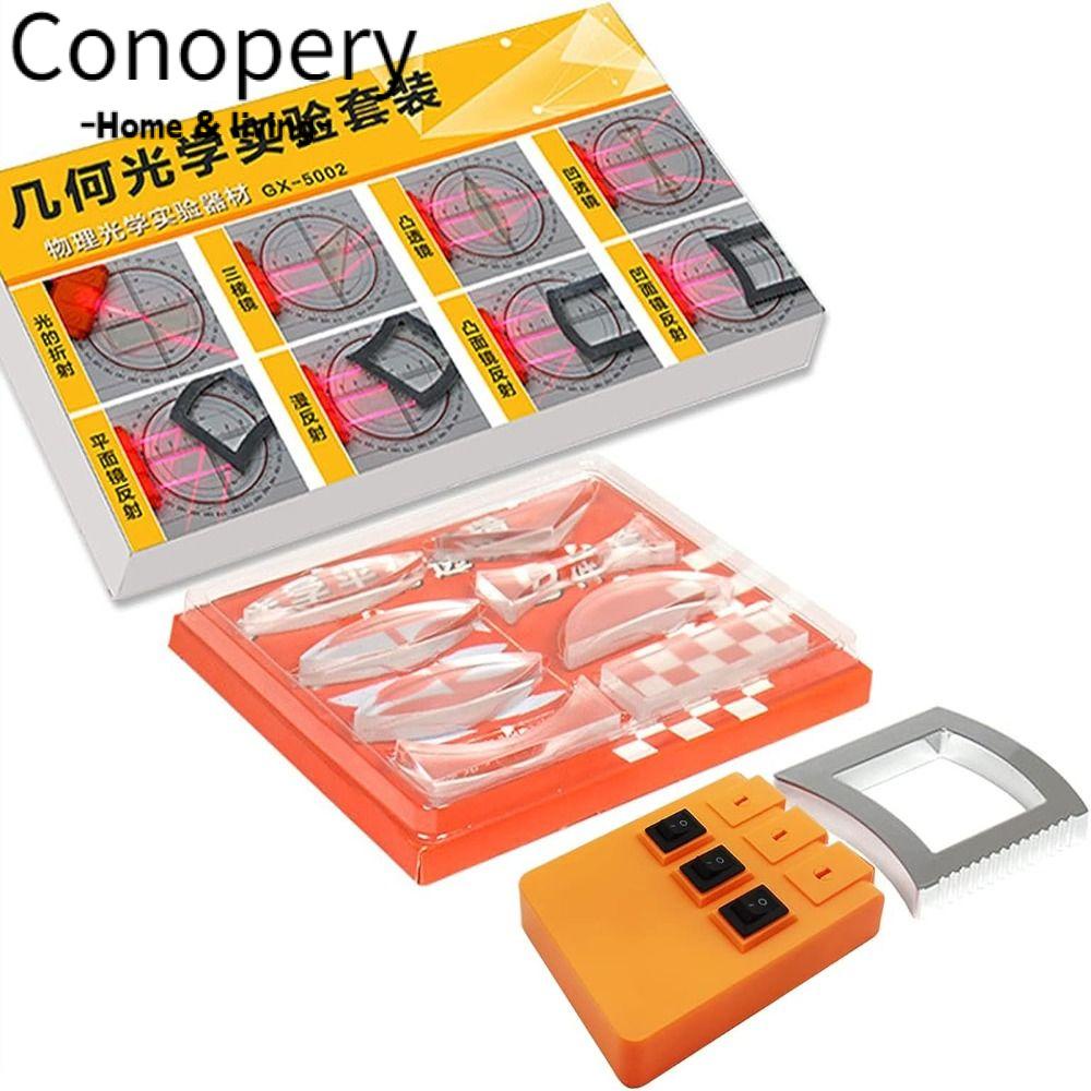 Bộ thí nghiệm quang học vật lý CONOPERY với nguồn sáng tuyến tính quay số acrylic/gương lõm khúc xạ lăng kính tam giác