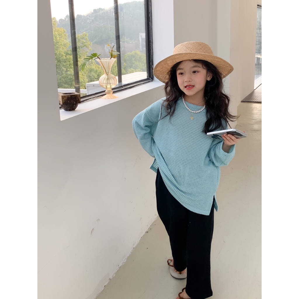 Quần nỉ dài bé gái ống suông QG369 sz 110-160, quần dài thắt dây cho trẻ em thời trang Hàn Quốc