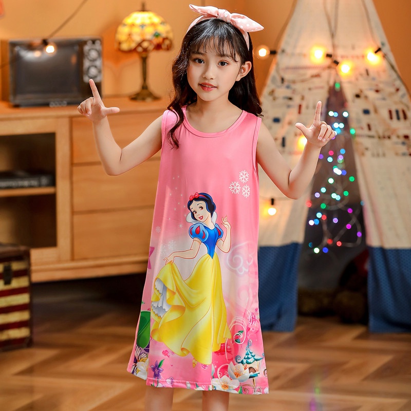 Đầm Ngủ Sát Nách In Hình Công Chúa Elsa Thời Trang Mùa Hè Cho Bé Gái