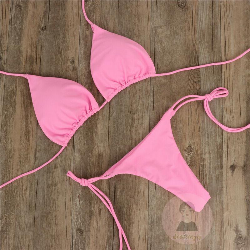 Dre-2pcs phụ nữ mùa hè màu rắn buộc bên bộ đồ bơi