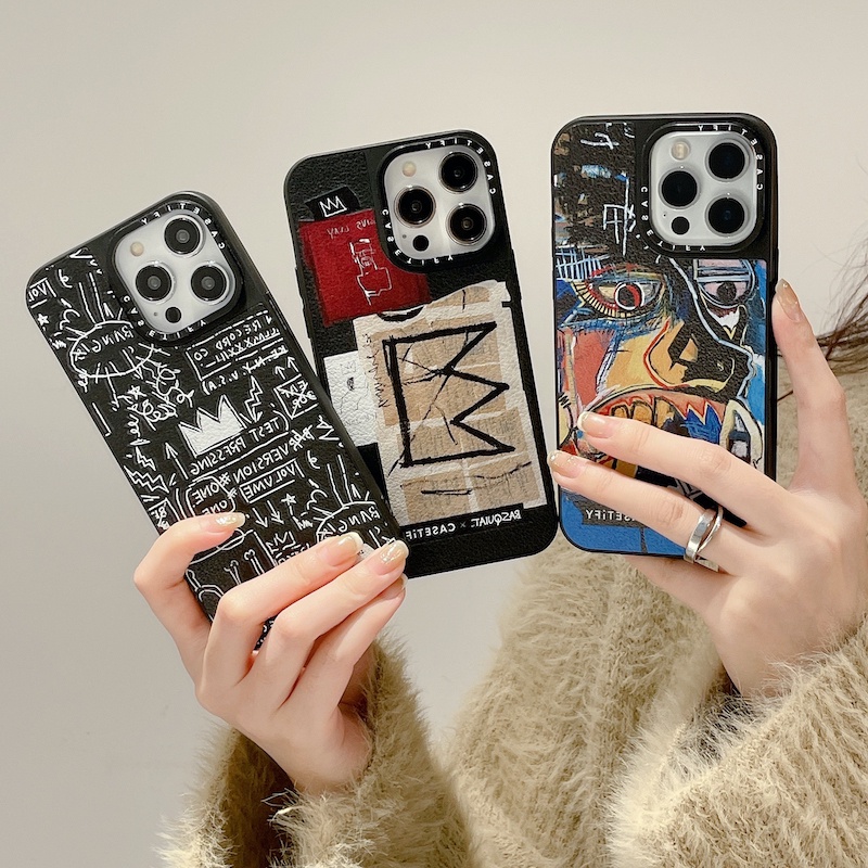Artist basquiat crown dinosaur formula leather texture casetify phone case cho iPhone 15 14 13 12 11 pro max plus x xs xr, vỏ cứng