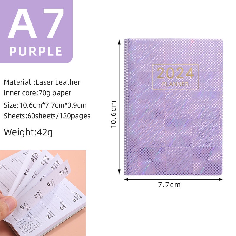 2024 a7 sách chương trình nghị sự mini pocket notebook laser bìa đầy màu sắc sách hướng dẫn sử dụng hiệu quả dễ dàng mang theo sách nhật ký sách phác thảo đồ dùng văn phòng phẩm