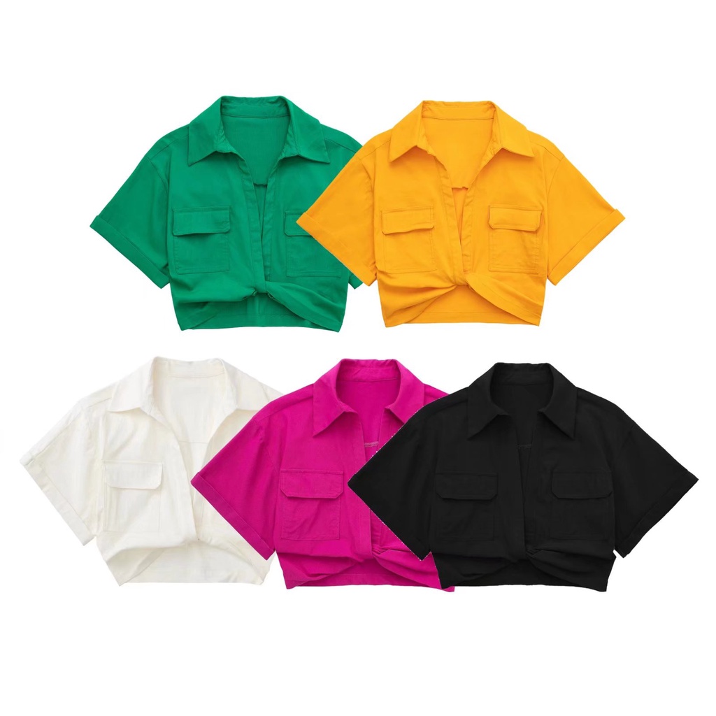 Áo Sơ Mi Zara Thắt Nút Có Túi Đôi Phong Cách Âu Mỹ Thời Trang Mùa Hè Cho Nữ 227385036