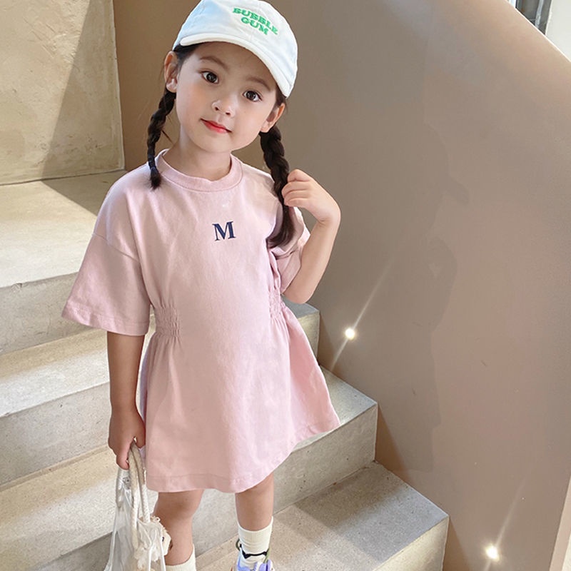 Đầm Tay Ngắn Màu Trơn Phong Cách Hàn Quốc Thời Trang Mùa Hè Xinh Xắn Cho Bé Gái