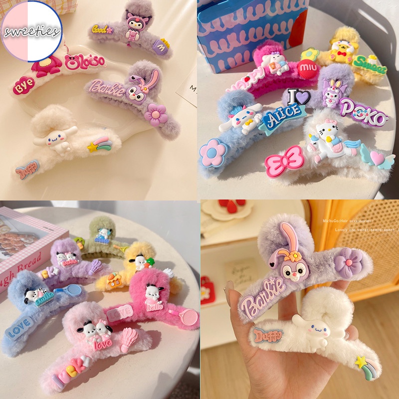 Cô gái phim hoạt hình dễ thương sanrio kuromi cinnamoroll con chó dâu gấu kẹp tóc sang trọng mặt sau đầu cá mập kẹp mũ đội đầu
