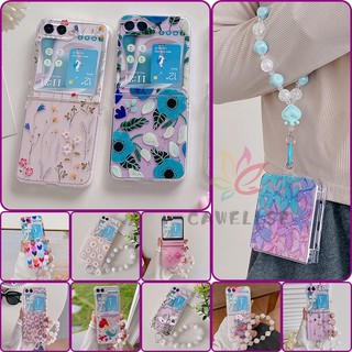 Phim hoạt hình nữ tính hoa tình yêu trái tim claer vỏ điện thoại samsung galaxy z flip 5 5g zflip5 với vòng đeo tay trái tim voi đầy màu sắc mỏng in cứng chống va đập bảo vệ z flip5 ốp lưng